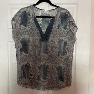 CAbi #278 Gray and Blue Patterned Blouse